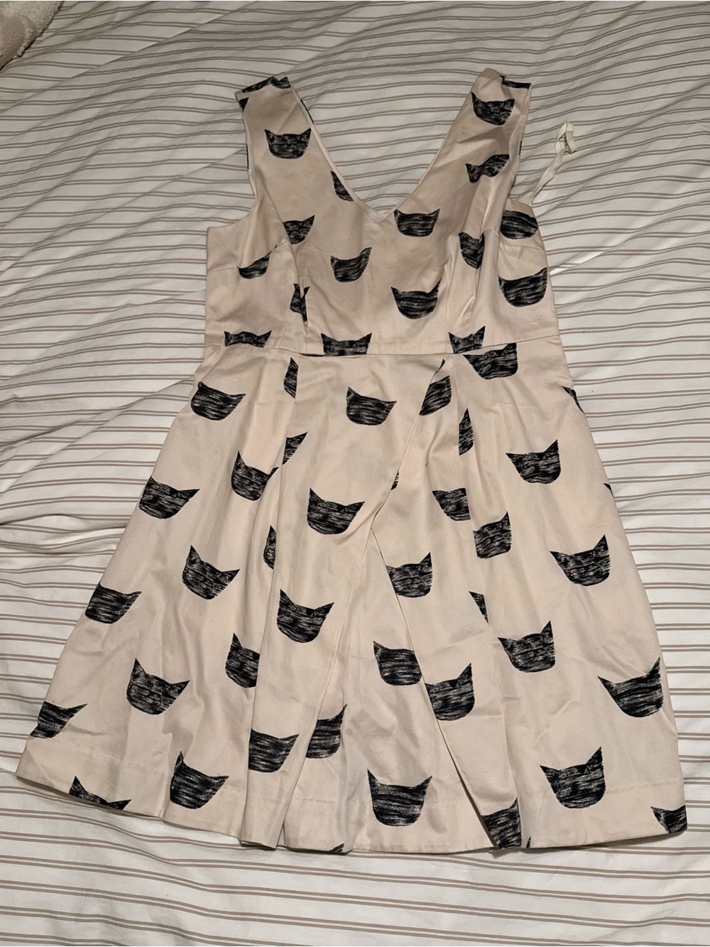 Anthropologie Beige Dress with Black Cat Print